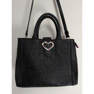 Betsey Johnson Valentine Love! Embossed Black Hearts Shoulder Tote Bag